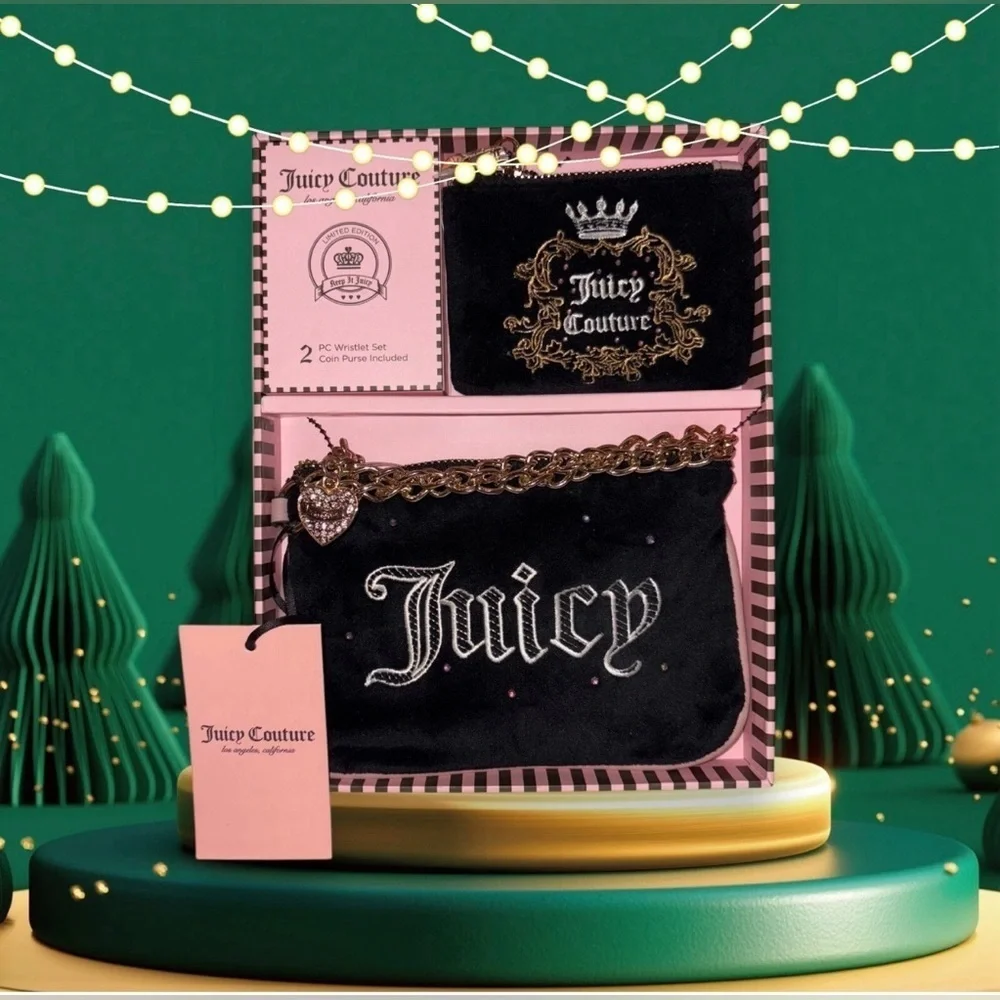 Juicy Couture Black and Gold Wristlet Duo Black Velvet, Limited Editin